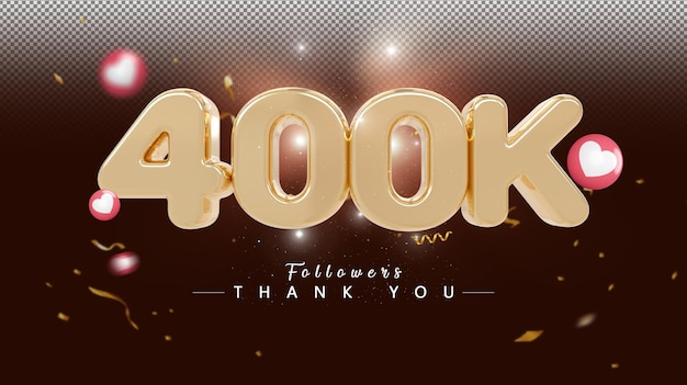 400k follower number gold 3d