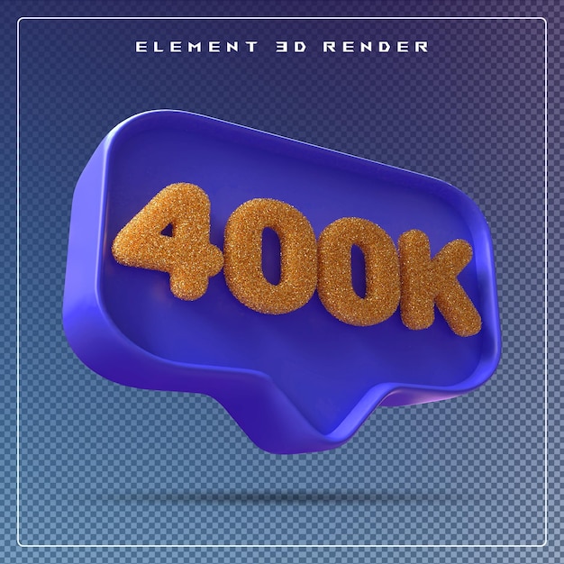 PSD 400k followers blue number subscribe icon 3d