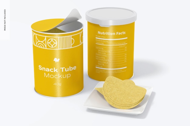 PSD 40g snack tube mockup, opened and closed