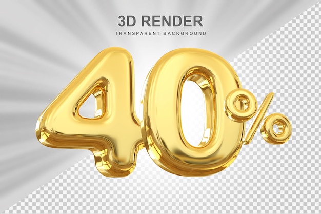 PSD 40% offerta d'oro in rendering 3d