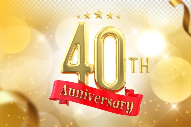 PSD 40° anniversario gold banner 3d