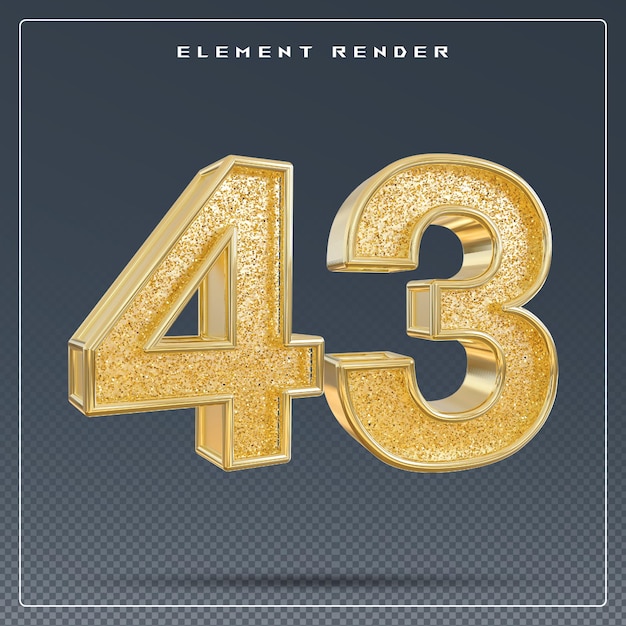 PSD 43 number golden glitter 3d render