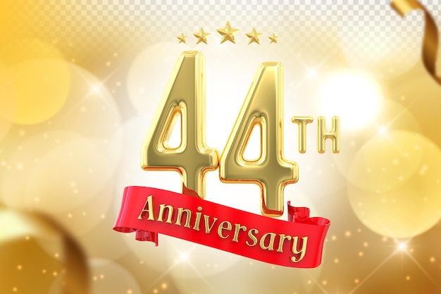 PSD 44° anniversario gold banner 3d