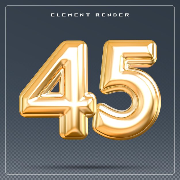 PSD 45 number golden 3d render