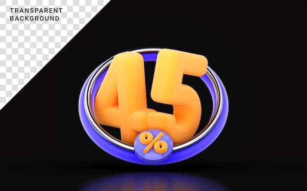 45 percent discount in ring circle on dark background 3d render concept for big shopping offer