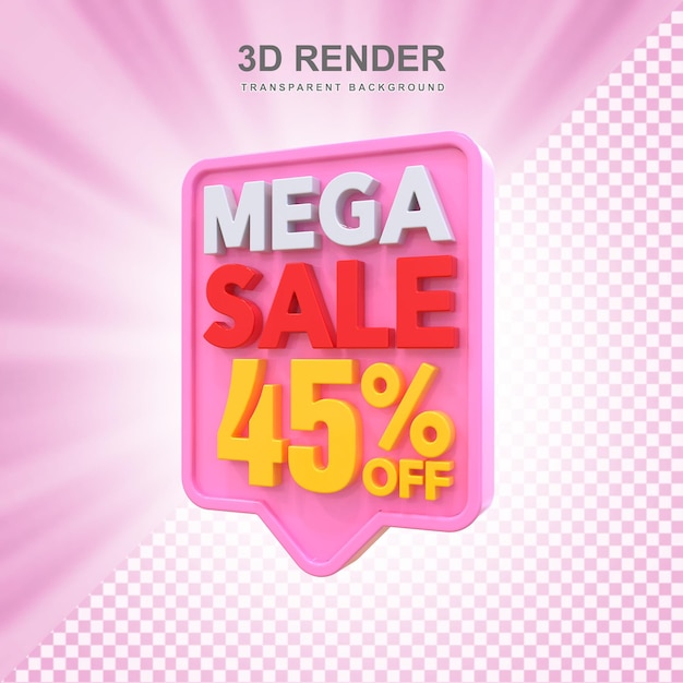 PSD 메가 세일 45% 할인 3d 라벨