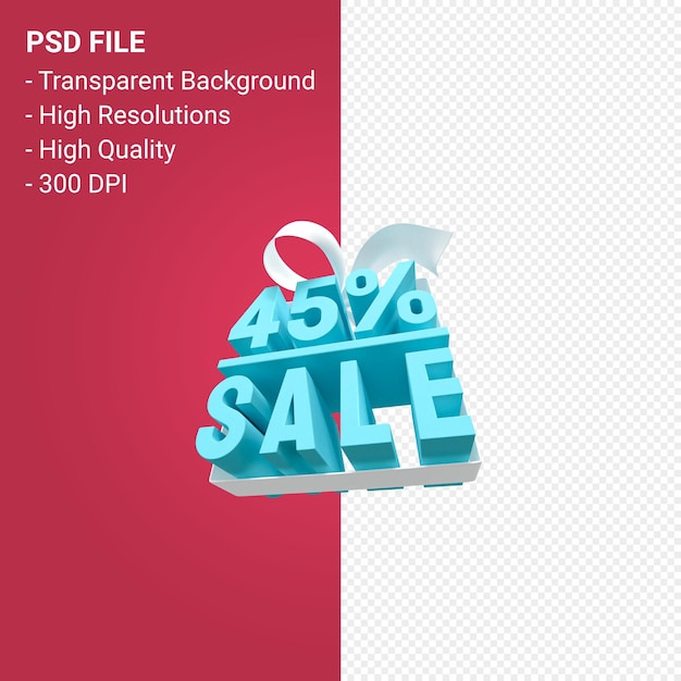 45 percent sale with bow and ribbon 3d design isolated