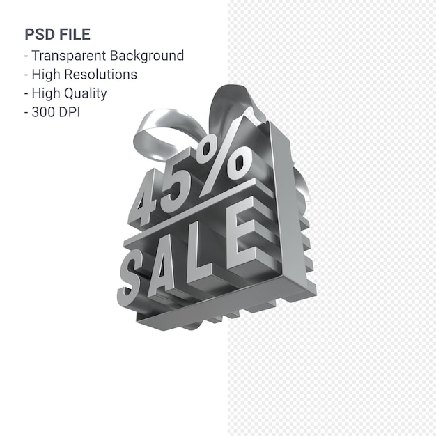 45 percentage sale with bow and ribbon 3d design isolated