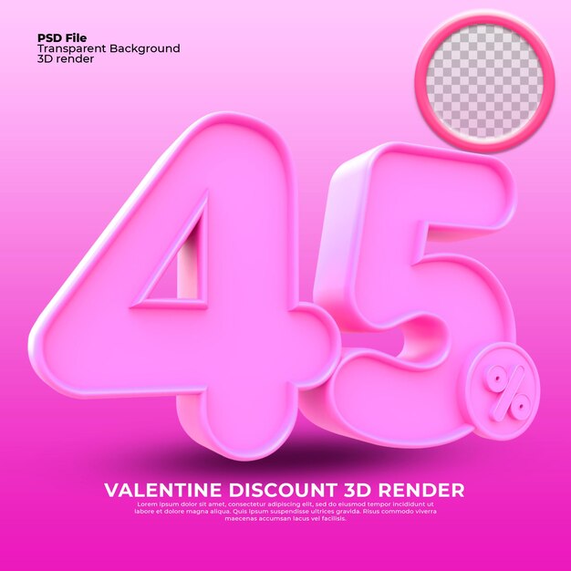 PSD 45% 발렌타인 데이 판매 3d 렌더링 핑크 색상