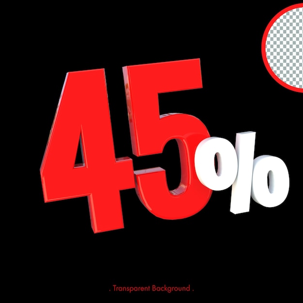 45 procent Vijfenveertig procent korting op 3D render rode tekst