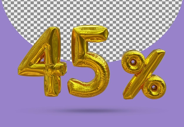 45 procent złoty balon foliowy realistycznego 3d na białym tle