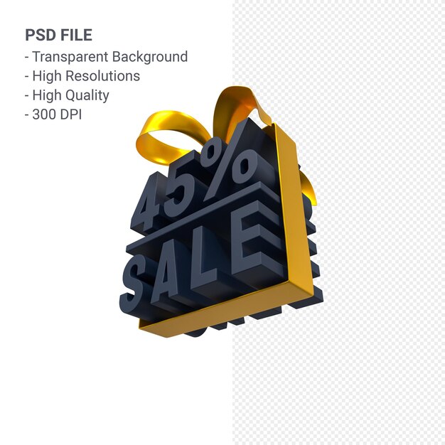 45% sale with bow and ribbon 3d design isolated