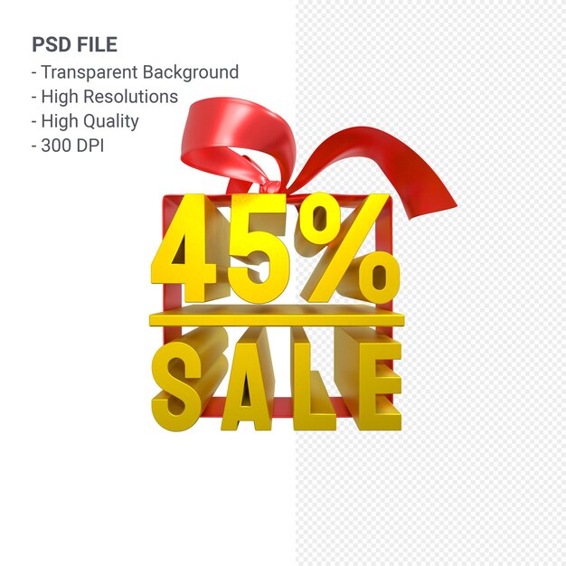 45% sale with bow and ribbon 3d design isolated