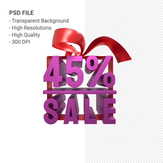 45% sale with bow and ribbon 3d design isolated