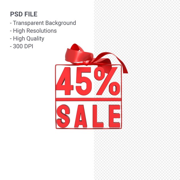 45% sale with bow and ribbon 3d design isolated