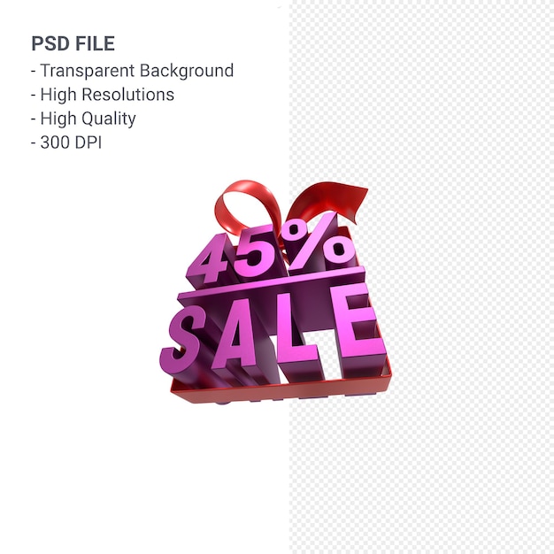 PSD 45% verkoop met boog en lint 3d ontwerp geïsoleerd