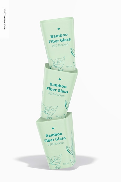 PSD 450 ml bamboo fiber glasses mockup, stacked