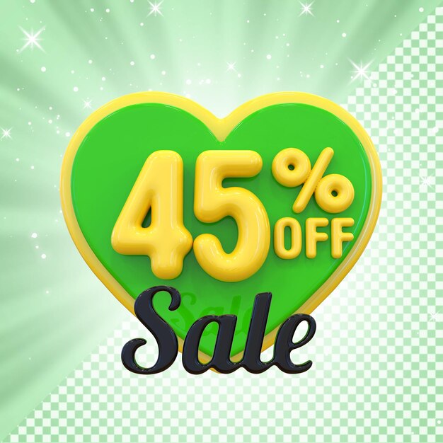 PSD 45percent promotion heart label 3d