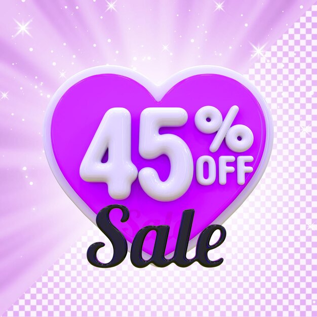 PSD 45percent promotion sale off in heart 3d