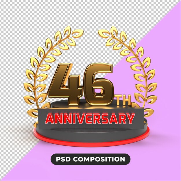 PSD 46th  anniversary 3d rendering  transparent background