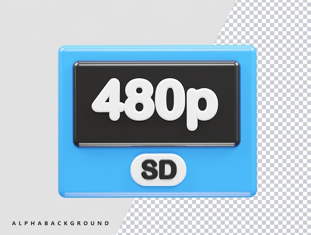 480p resolution text icon 3d illustration rendering