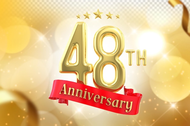 PSD 48th anniversary gold banner 3d