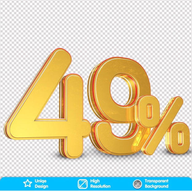 49 в продаже. золотой процент изолирован на фоне png. 3d рендеринг. иллюстрация для рекламы