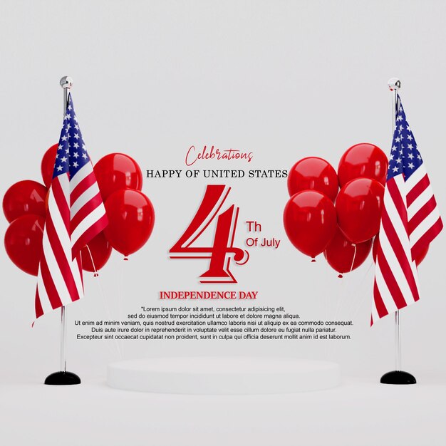 PSD 4th of july 3d rendering concept premium psd