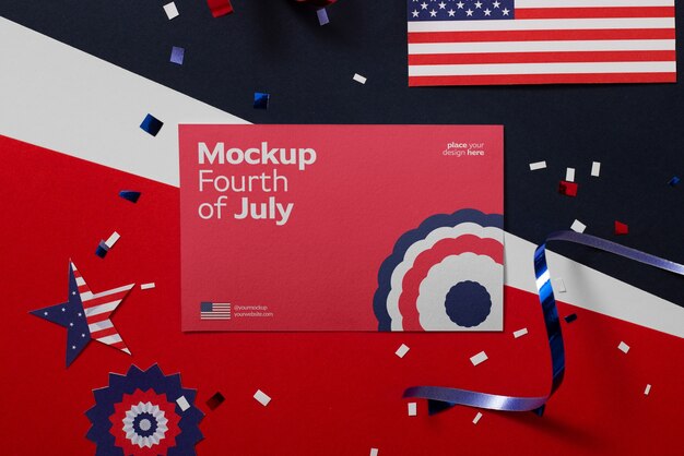 PSD 4th of july card mock-up with elements and decorations