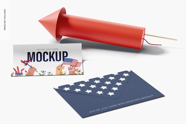 4th of july card with envelope mockup, front view