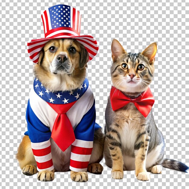 PSD 4th of july cat patriotic dog transparent background