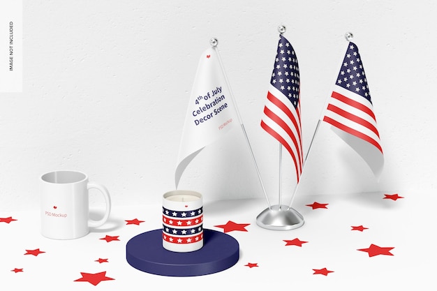 PSD 4th of july celebration decor scene mockup, left view