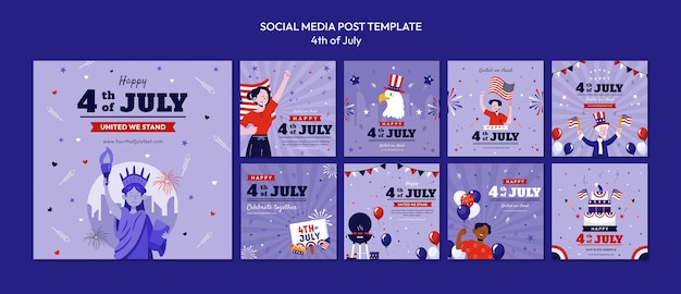 PSD raccolta di post di instagram per la celebrazione del 4 luglio