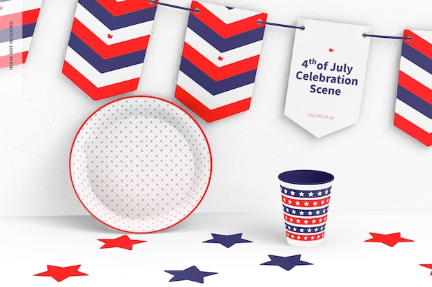 4th of july celebration scene mockup, front view