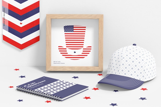 4th of july celebration stationery scene mockup, right view