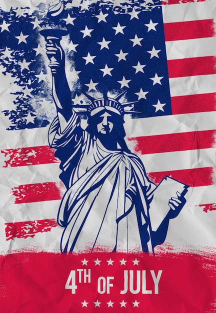 7月4日 自由の女神とアメリカ国旗