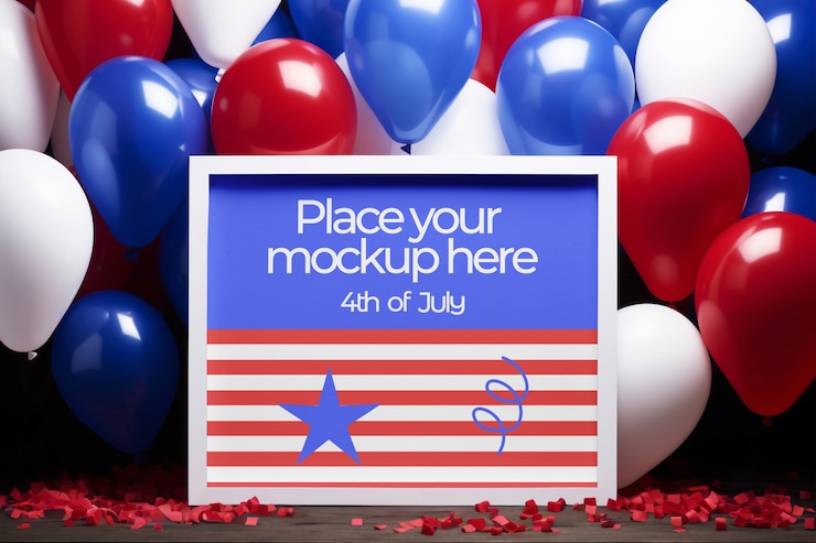 PSD 4th of july frame banner mockup design