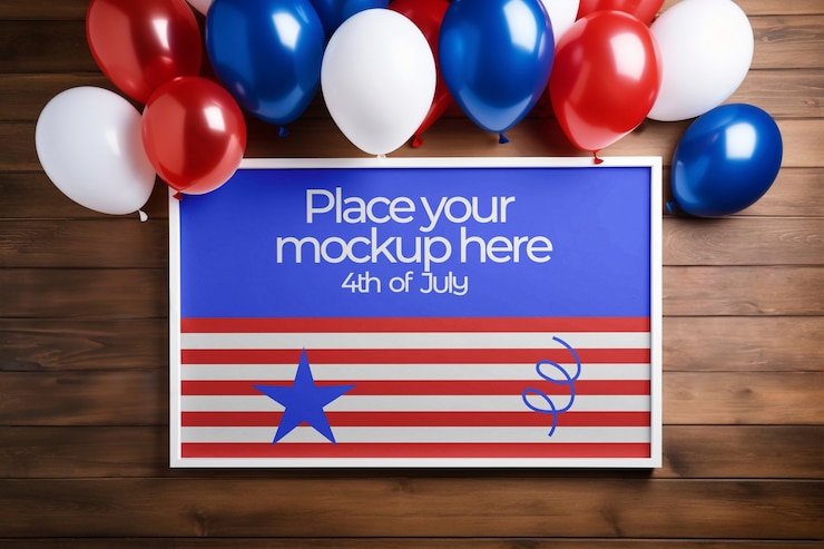 PSD 4th of july frame banner mockup design
