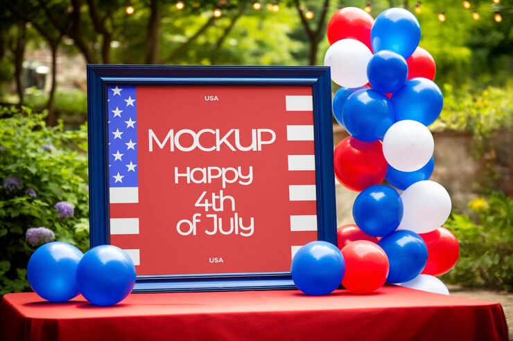 PSD 4th of july frame banner mockup design