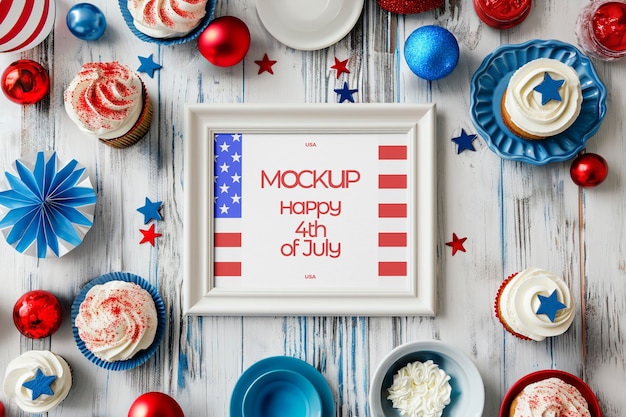 PSD 4th of july frame banner mockup design