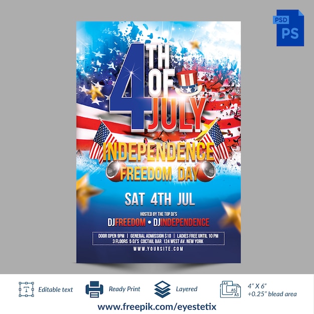 4th of July Independence Freedom Day  Photoshop Template