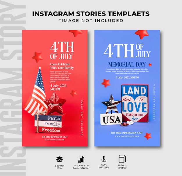 PSD 4 luglio design del modello di storie di instagram