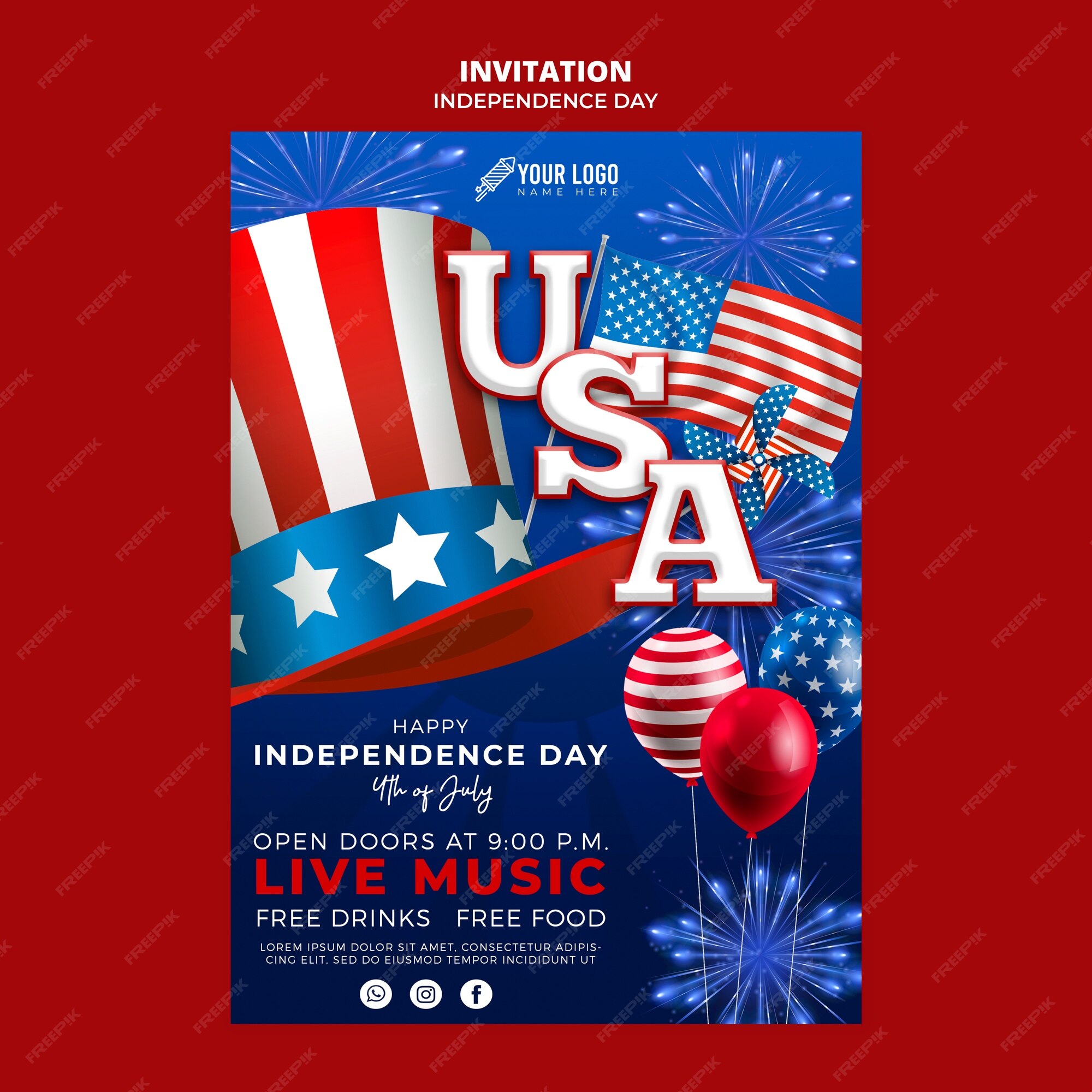 4th of july invites merica