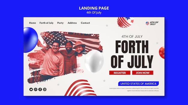 PSD 4th of july landing page template design