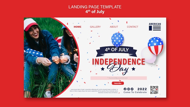 PSD 4th of july landing page template with confetti