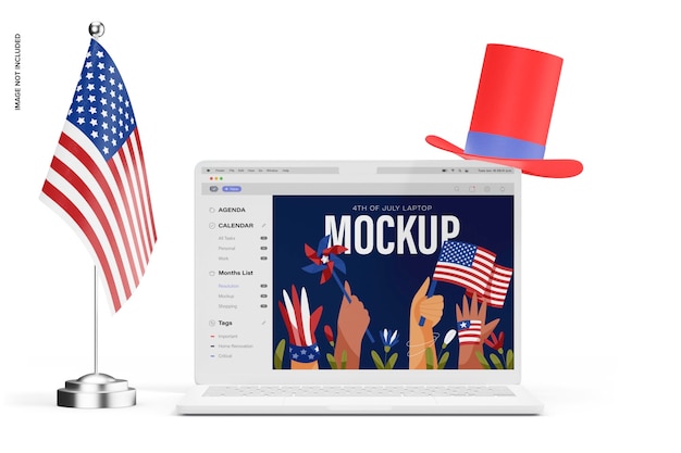 4th of july laptop mockup, front view