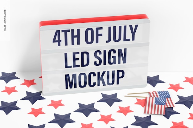 PSD 4th of july led sign mockup, high angle view