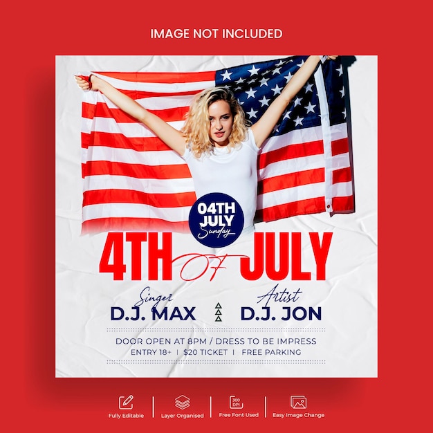 4th of july party social media post and Instagram banner template design