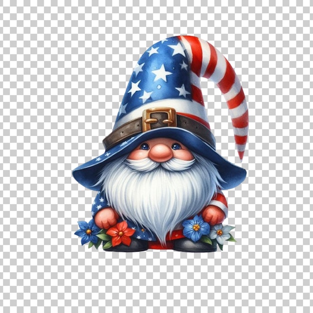 4th of july patriotic american gnome transparent background