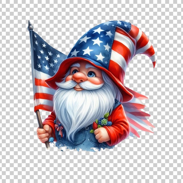 4 luglio gnomo patriottico americano sullo sfondo trasparente